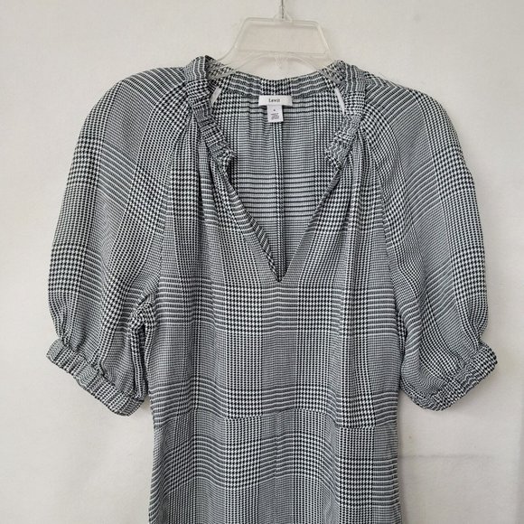 Lewit Posy Rosa Dress Womens 4 Green/White Houndstooth V-Neck Slit Front - Picture 3 of 14